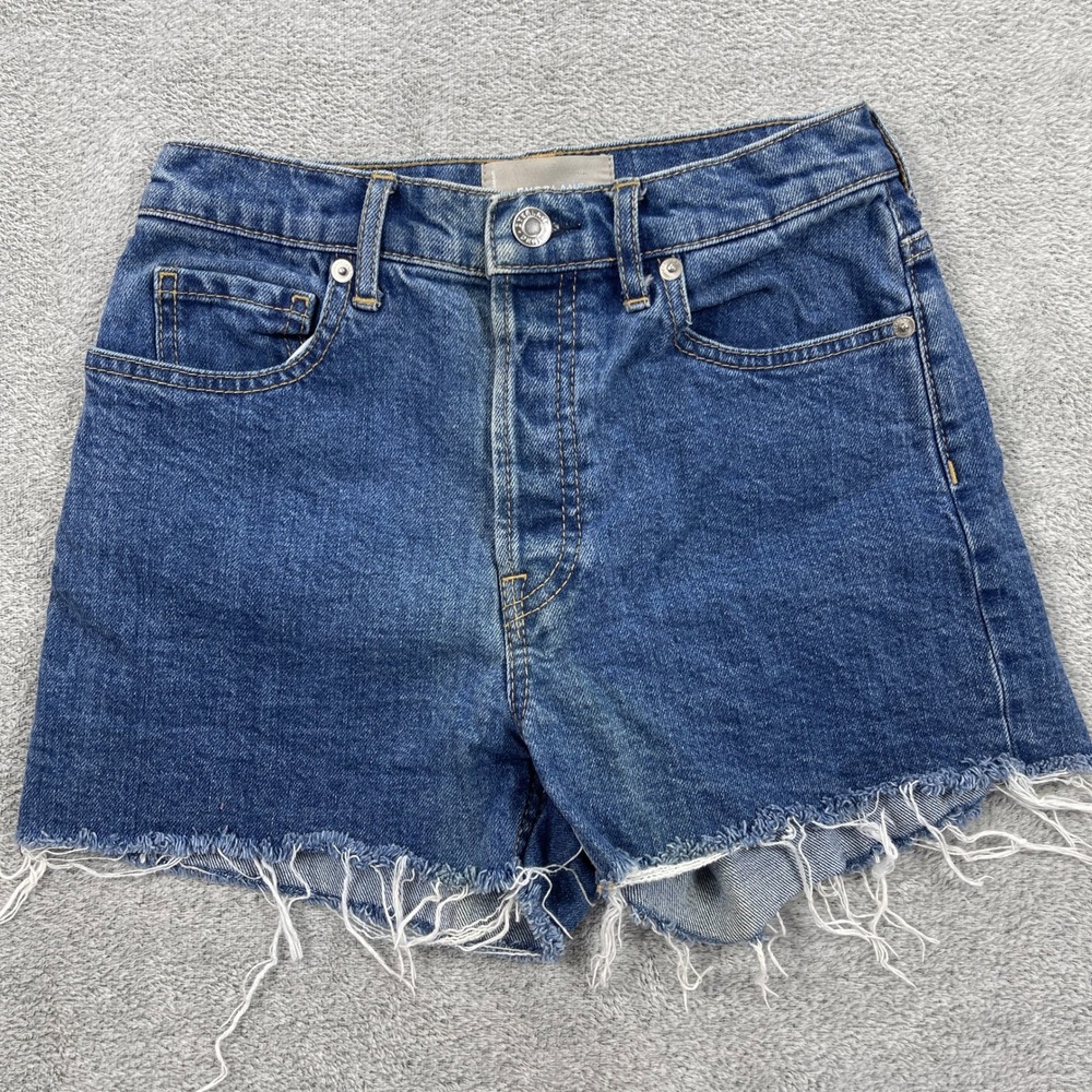 Everlane Denim Shorts Women 25 Blue Cheeky Short High Rise Raw Hem Cut Off